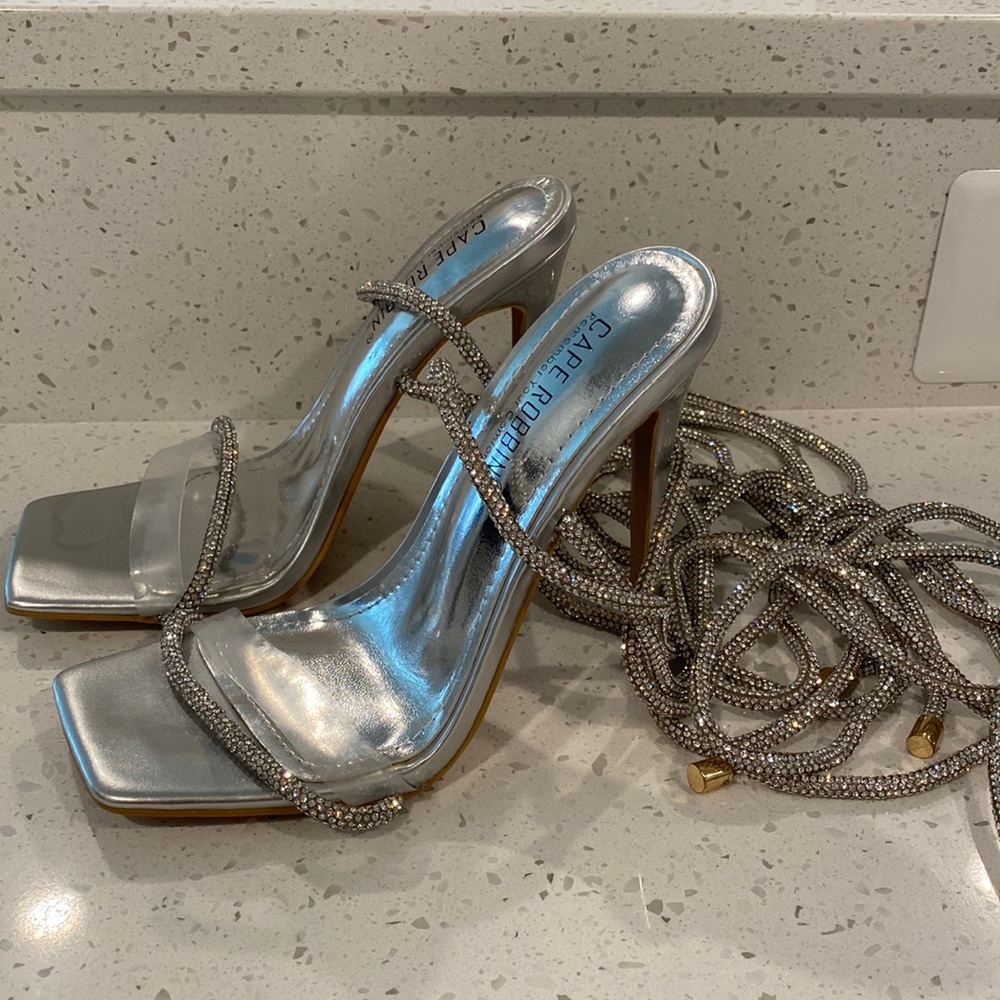 NEVER WORN, BRAND NEW!!! Miss Lola rhinestone lace up heals!